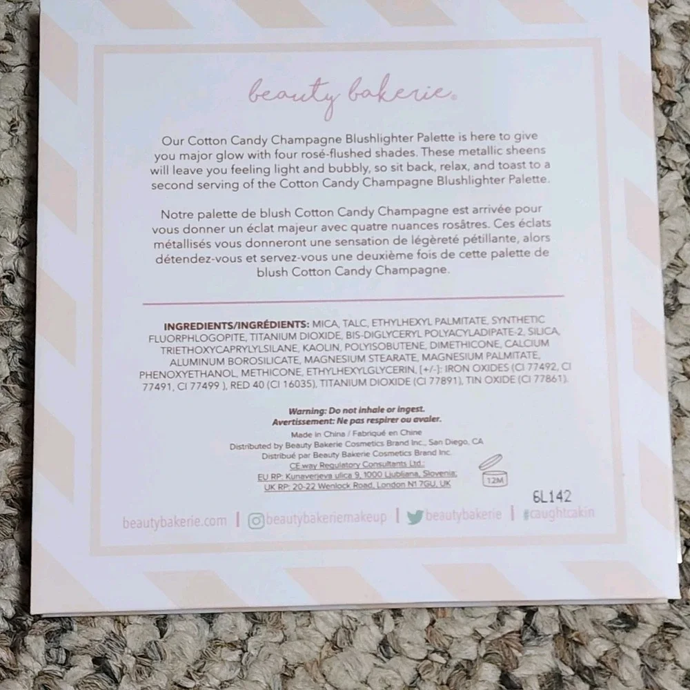 BEAUTY BAKERIE‎ Cotton Candy Champagne Blushlighter Palette -Full Size- 4 Shades